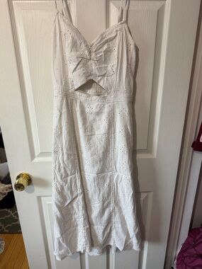 Hollister White Eyelet Midi Dress with Front Cutout